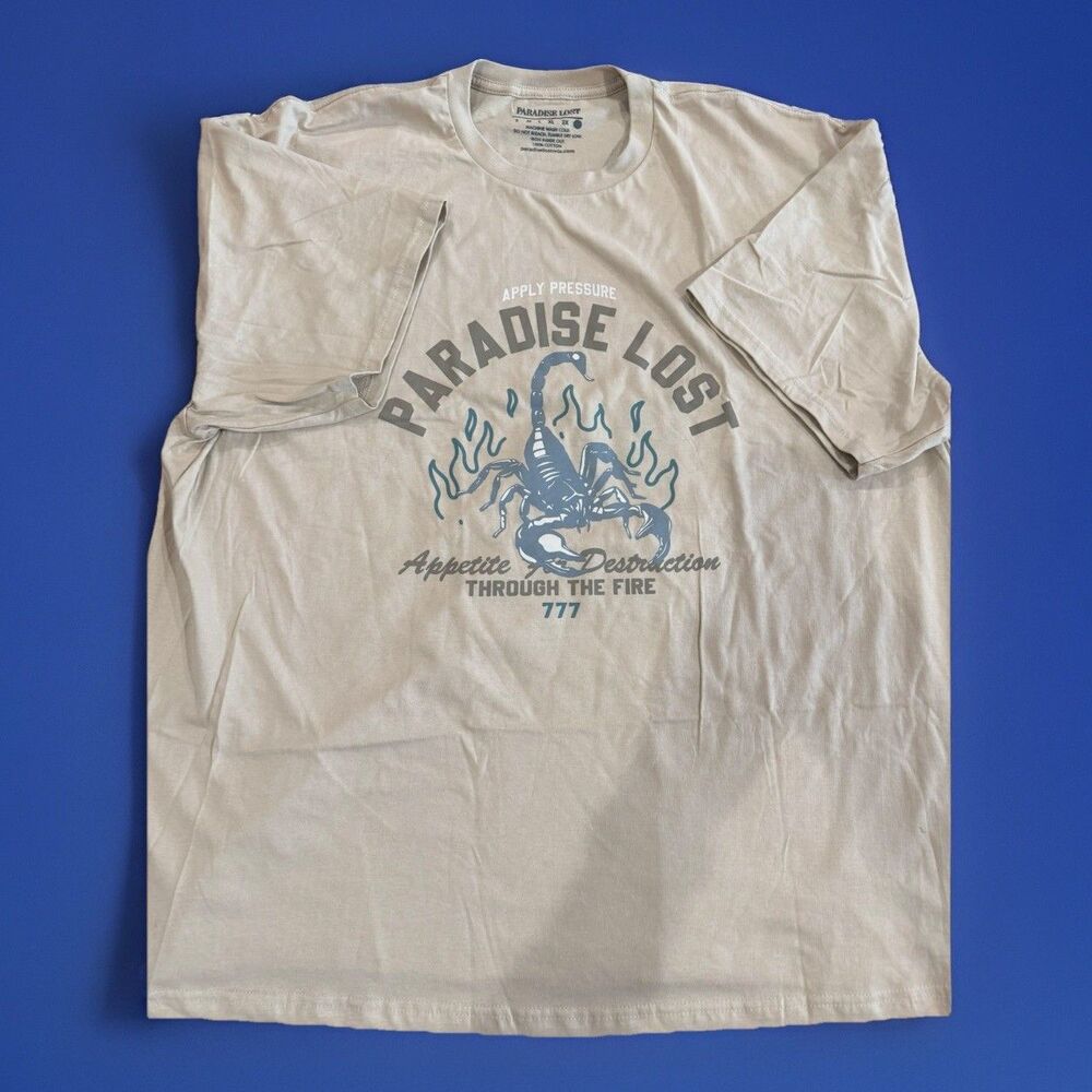 BIG & TALL Paradise Lost Apply Pressure 777 Graphic Tshirt Size 3XL Beige